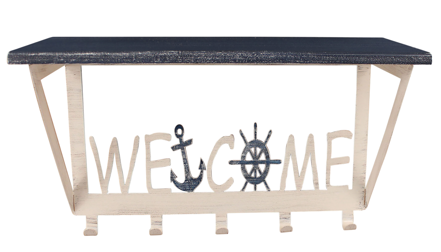 Nautical Welcome Coat Rack with 11" Shelf