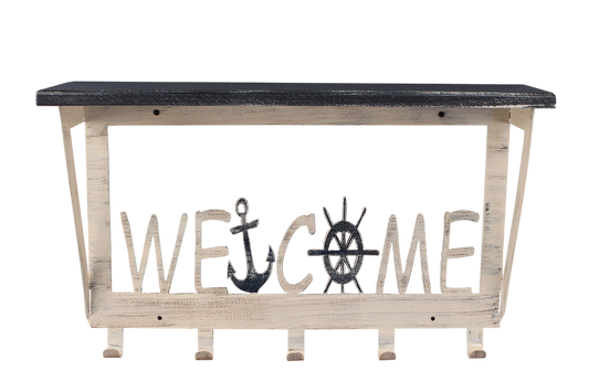 Nautical Welcome Coat Rack with 6" Shelf