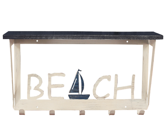 Nautical Beach Coat Rack with 6" Shelf