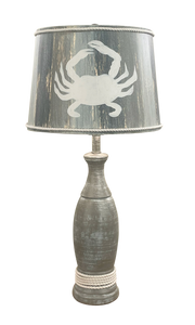 Weathered Grey Casual Pedestal Lamp w/White Rope Accent- Hand painted Crab Shade