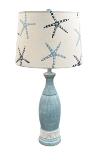 Weathered Seaside Villa Casual Pedestal Lamp w/White Rope Accent- Handpainted Starfish Shade