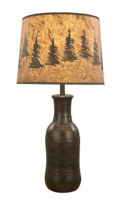 Copper Faux Clay Water Jug Table Lamp w/ Tree Band Shade