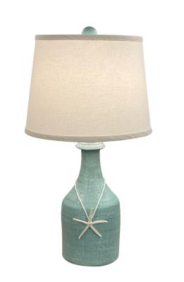 Weathered Shaded Cove Small Clay Jug Accent Lamp w/ Starfish