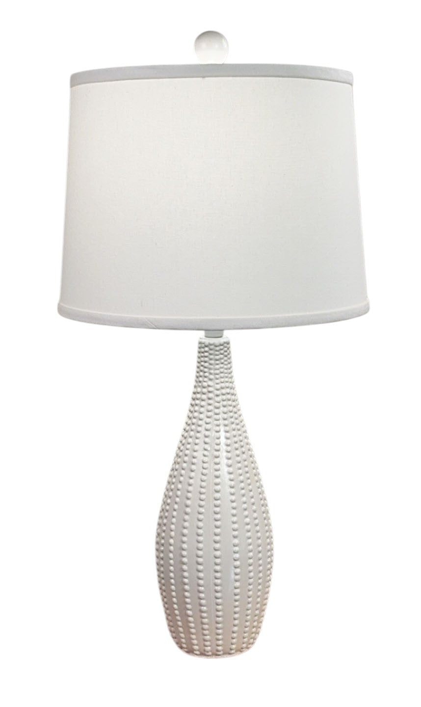 High Gloss Ivory Beaded Vase Table Lamp