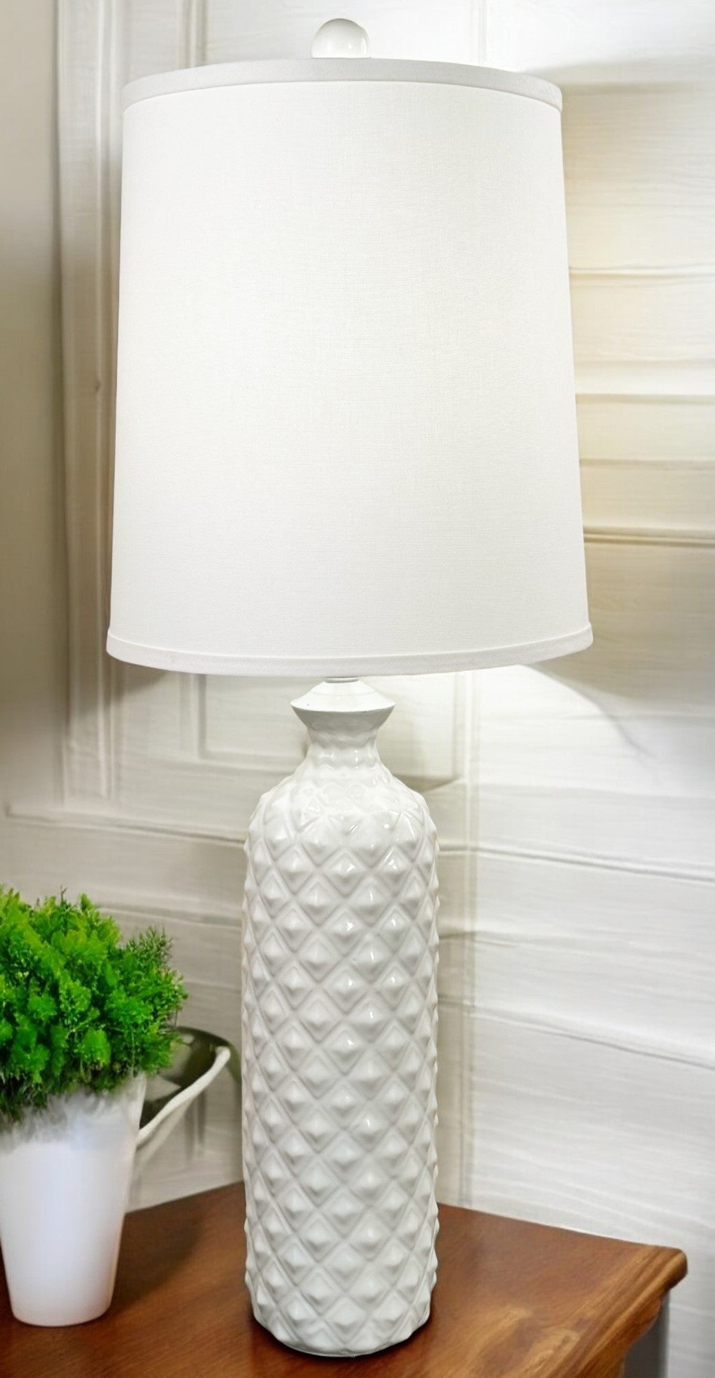 High Gloss Ivory Tall Textured Table Lamp