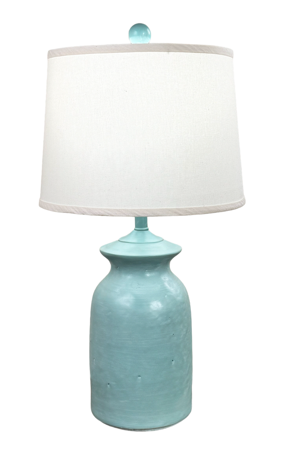 White Washed Shaded Cove Short Pottery Table Lamp