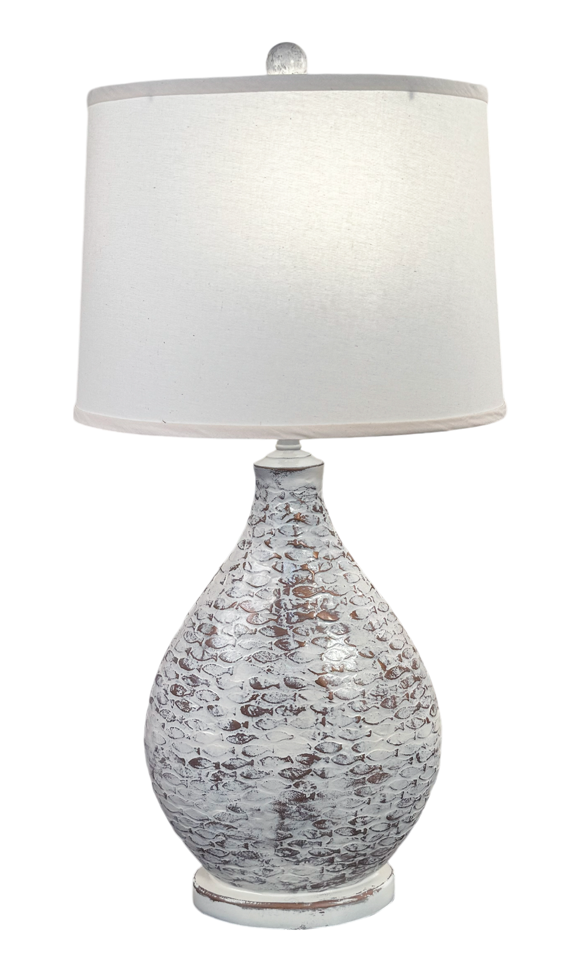 Farmhouse/Gold Oval Table Lamp with Fish Pattern