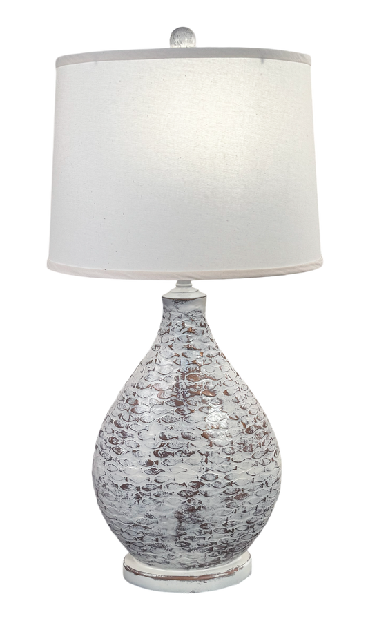 Farmhouse/Gold Oval Table Lamp with Fish Pattern