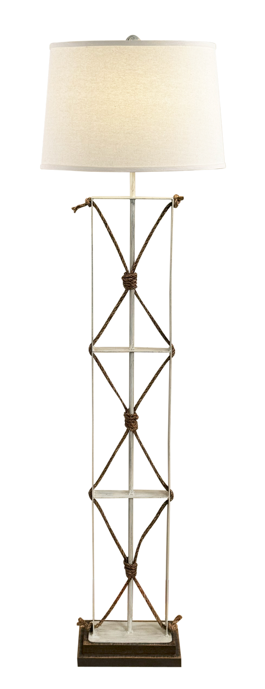 Iron/Rope Floor Lamp w/ Rough Sawn Base