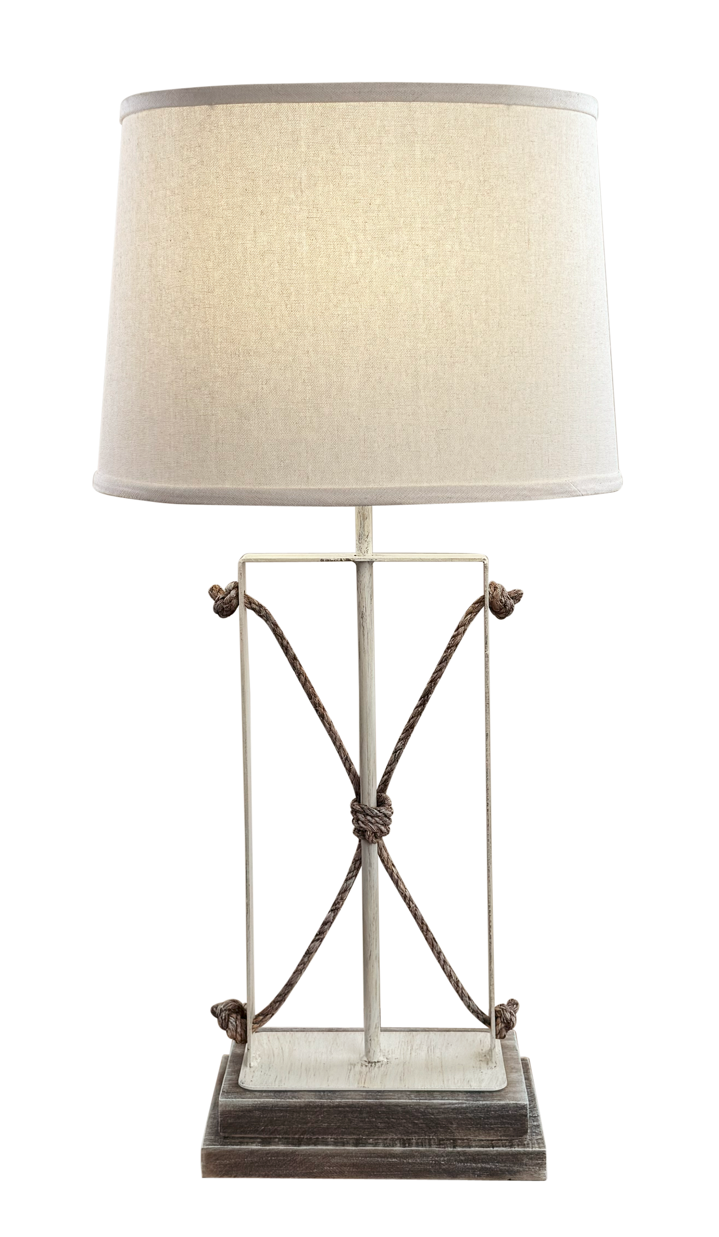 Iron/Rope Table Lamp w/ Weathered Grey Rough Sawn Base