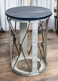 Iron Cylinder End Table with Knotted Rope Accent