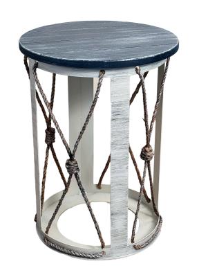 Iron Cylinder End Table with Knotted Rope Accent