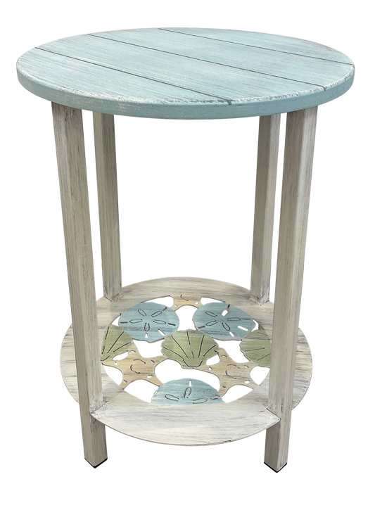 Cottage/Mutlic Color Round End Table with Multi Shell Accent