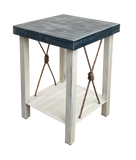 Iron End Table w/ Weathered Knotted Rope Accent and Navy Top