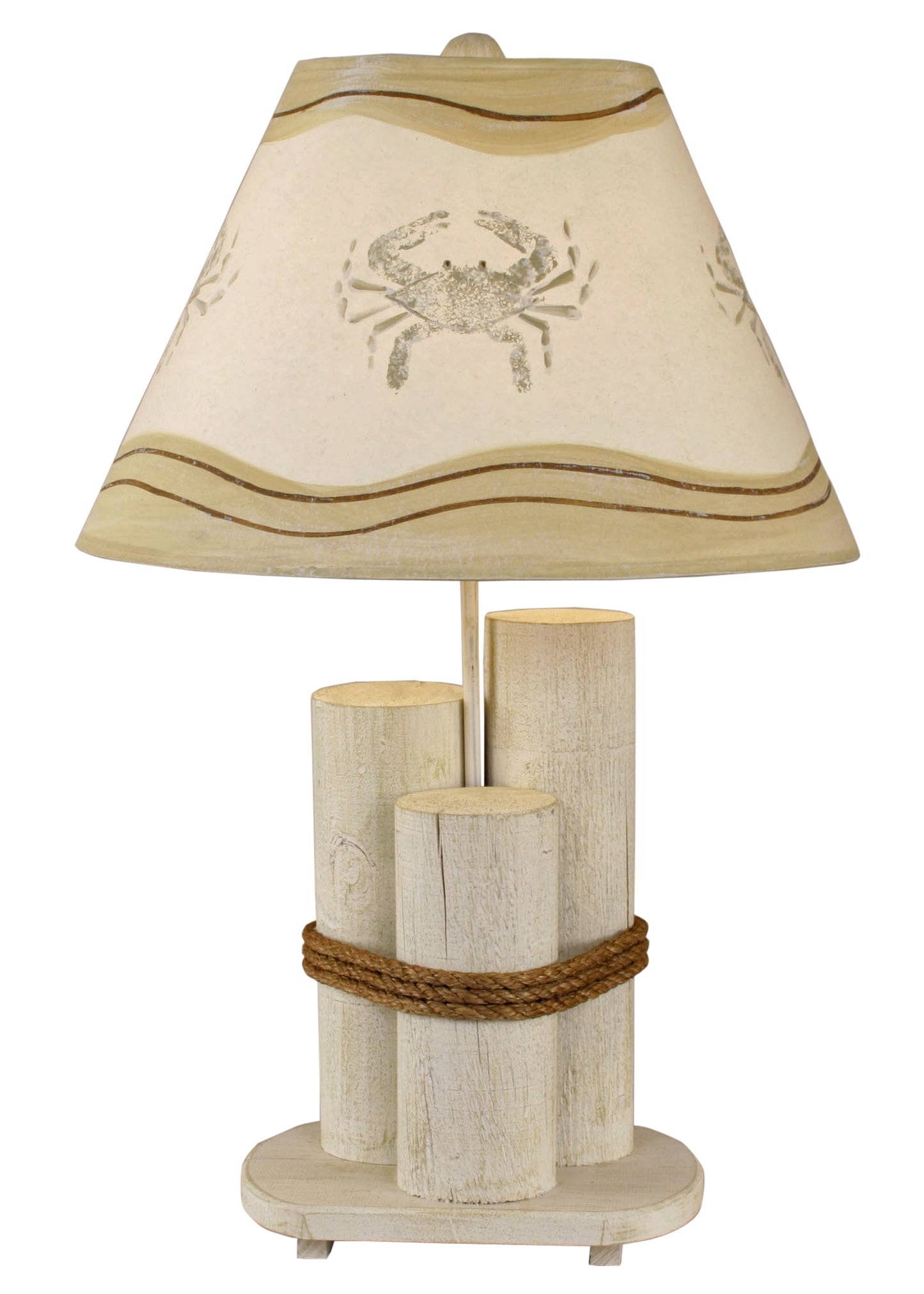 Nude Two Tone Dock Pilings Table Lamp w/ Crab Shade - Coast Lamp Shop