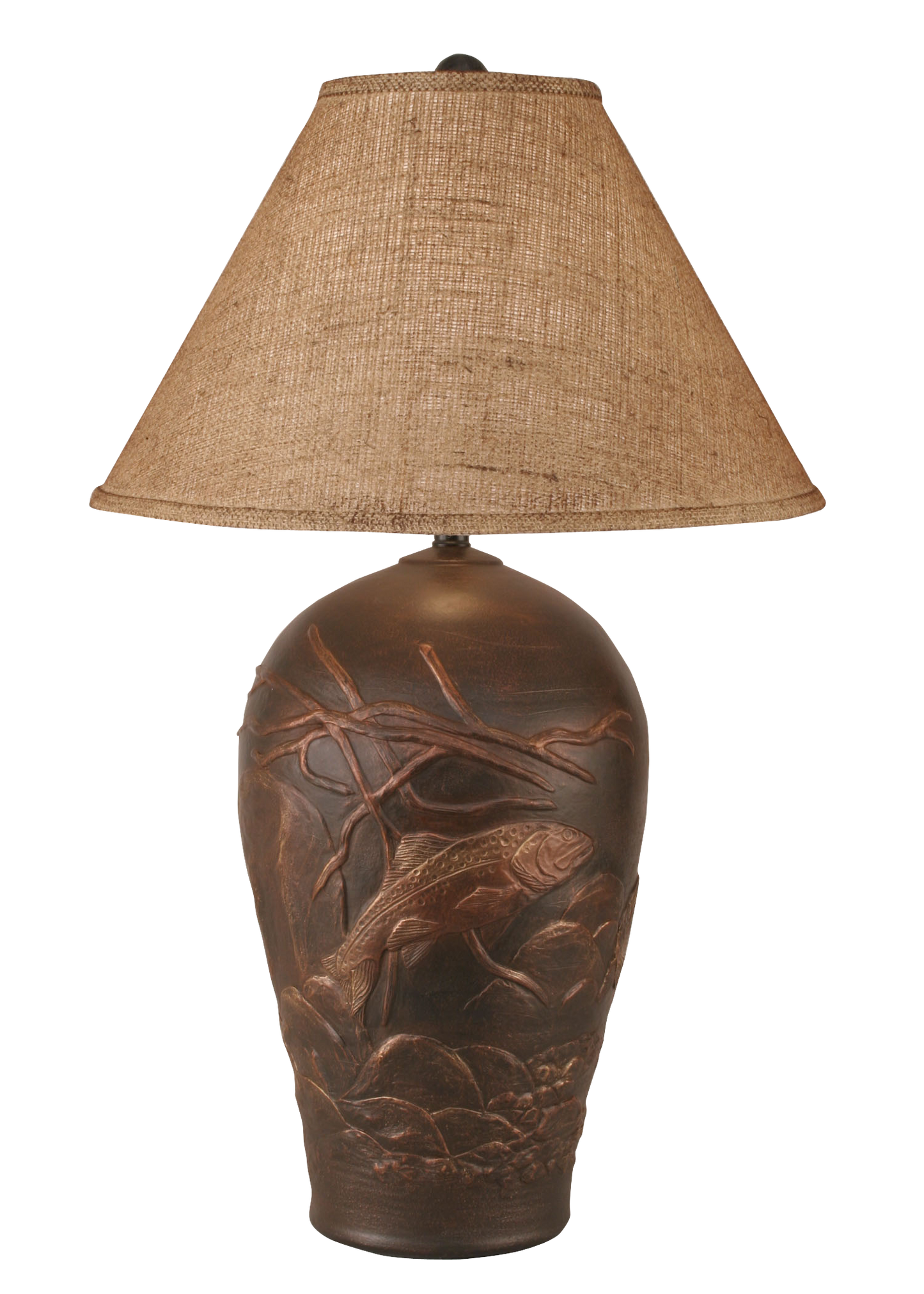 Bronze Trout Scene Table Lamp - Coast Lamp Shop