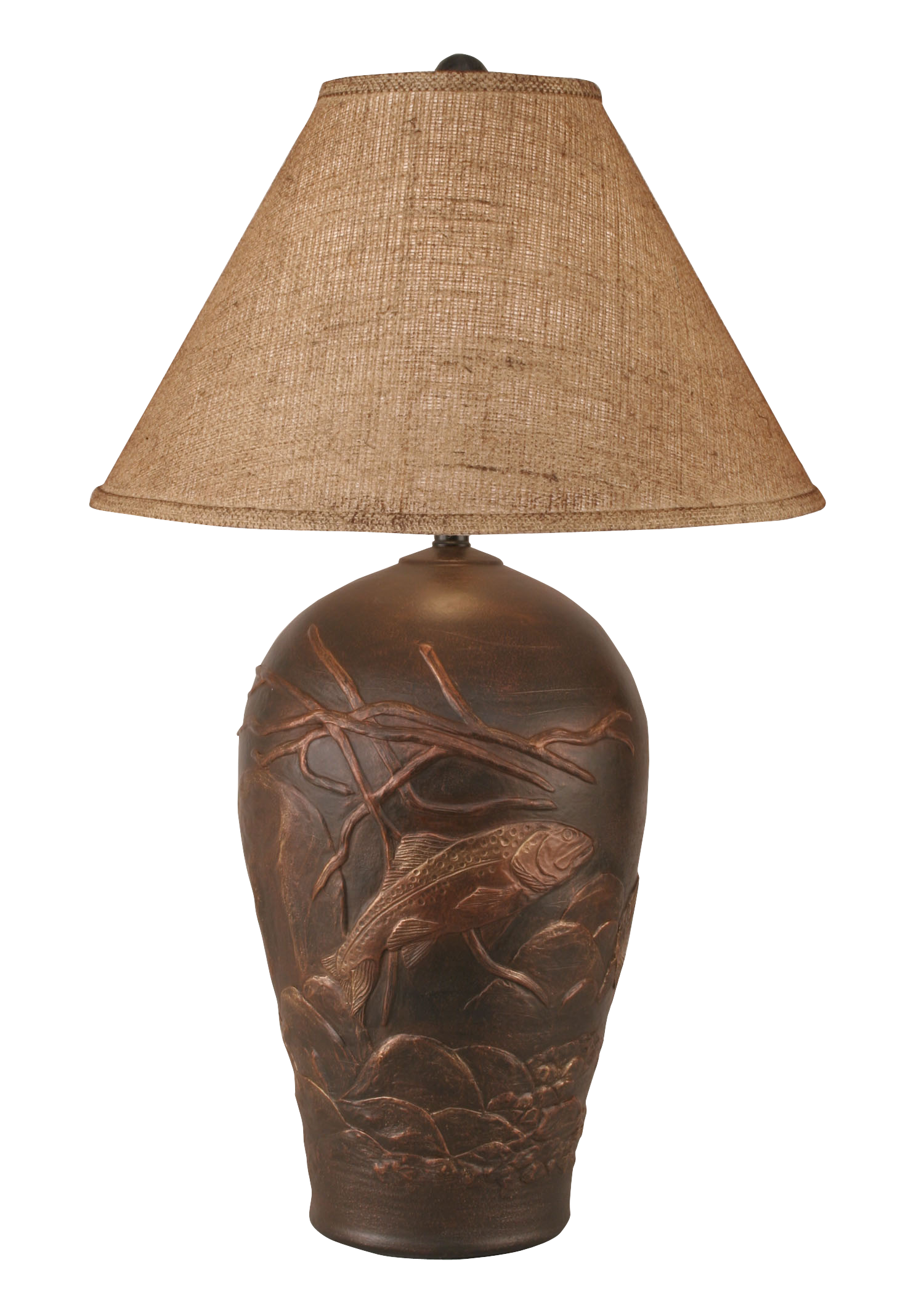 Bronze Trout Scene Table Lamp - Coast Lamp Shop