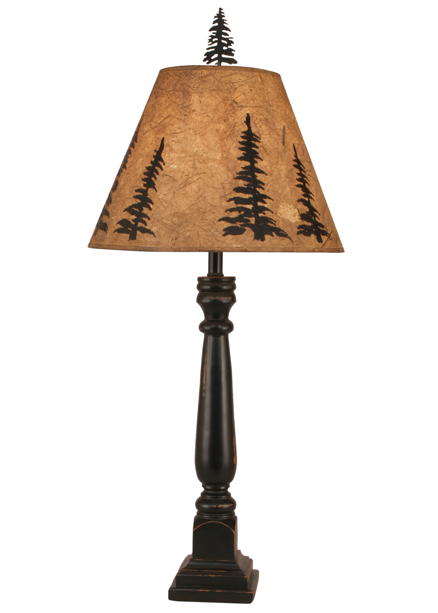 Distressed Black Square Buffet Lamp w/ Feather Tree Shade - Coast Lamp Shop