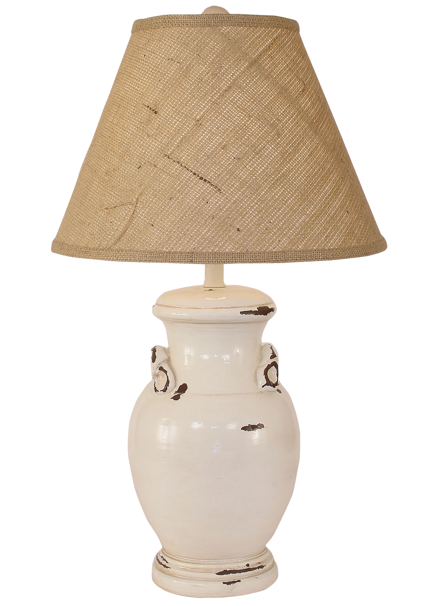 Distressed Light Nude Crock Table Lamp w/ Handles - Coast Lamp Shop