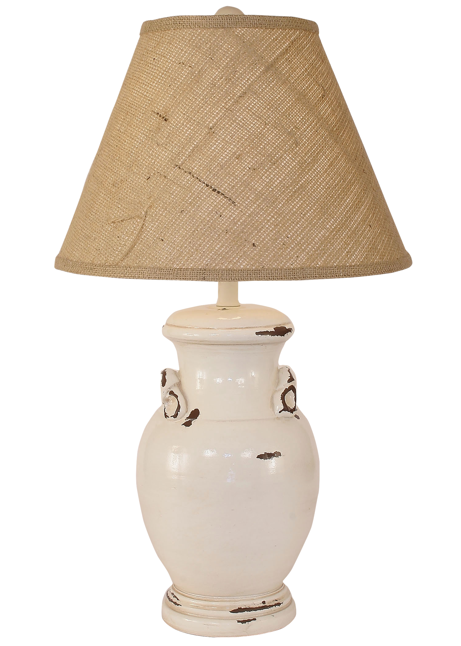 Distressed Light Nude Crock Table Lamp w/ Handles - Coast Lamp Shop