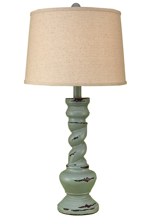 Distressed Atlantic Grey Country Twist Table Lamp - Coast Lamp Shop