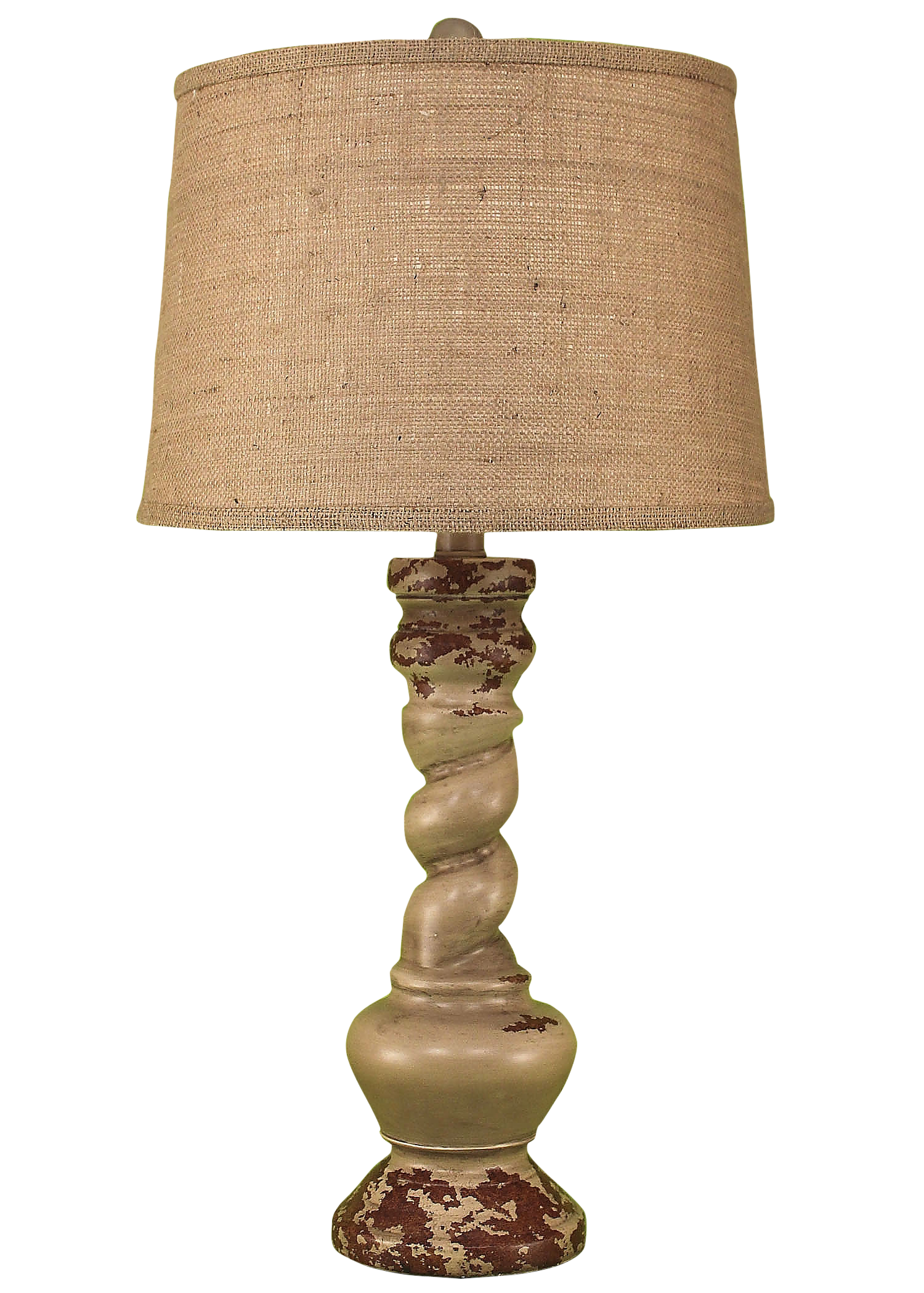 Aged Cottage Country Twist Table Lamp w/ Burlap Shade - Coast Lamp Shop