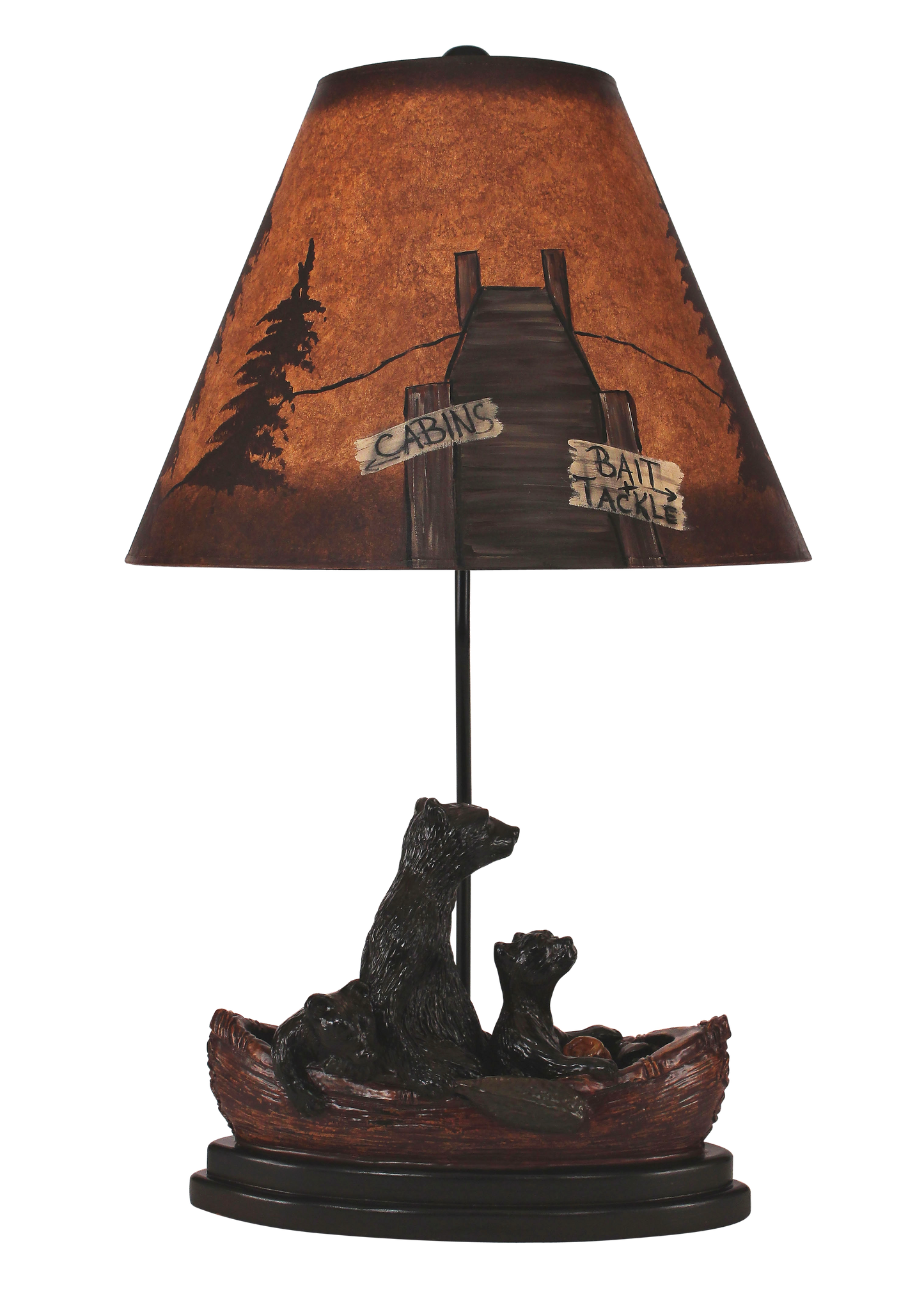 Antiqued Riverwoods Bear Family in Canoe Table Lamp - Coast Lamp Shop