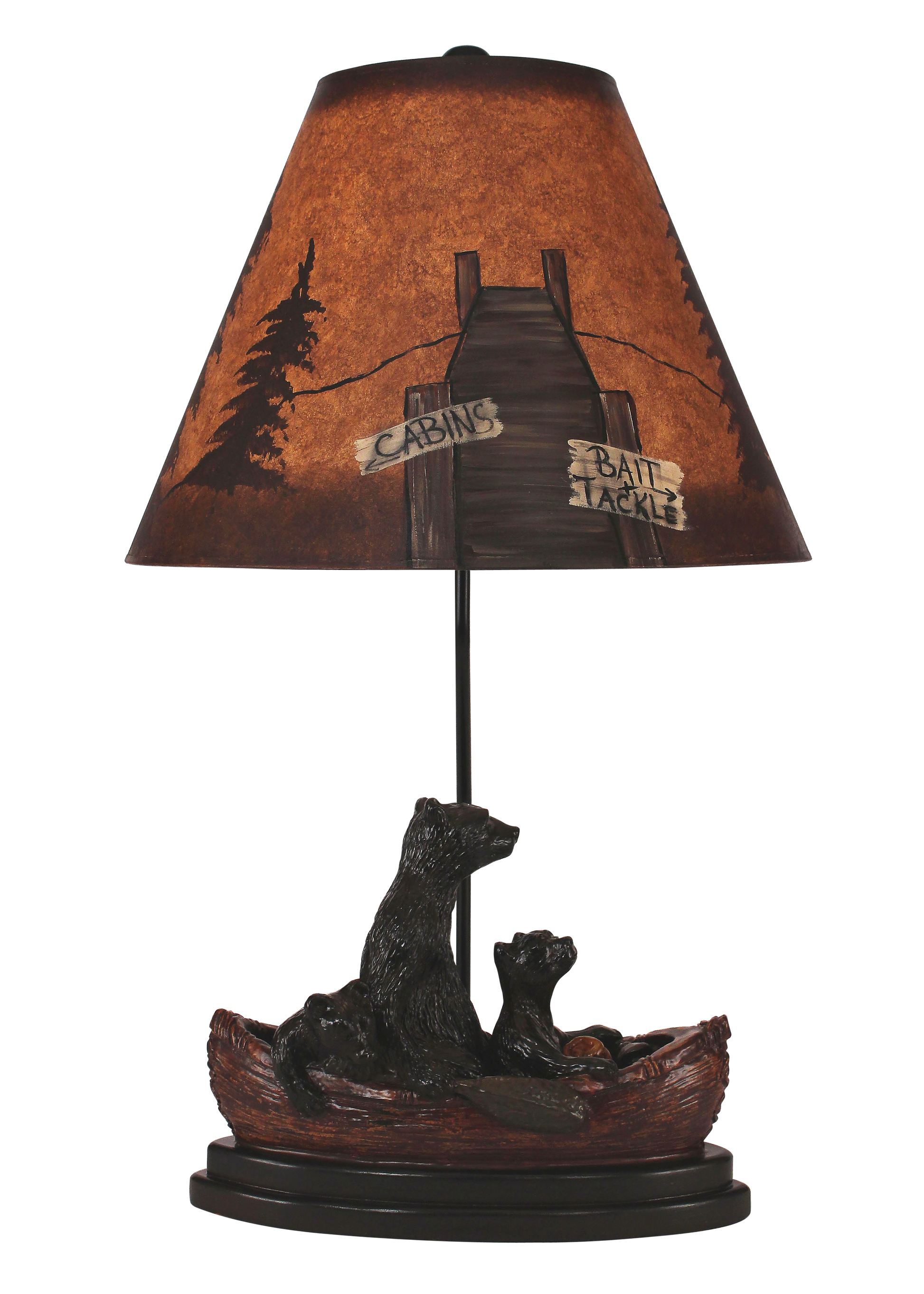 Antiqued Riverwoods Bear Family in Canoe Table Lamp - Coast Lamp Shop