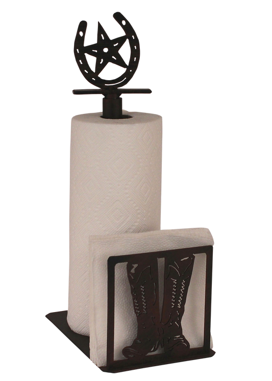 Iron Cowboy Boots/Horse Shoe Paper Towel and Napkin Holder - Coast Lamp Shop