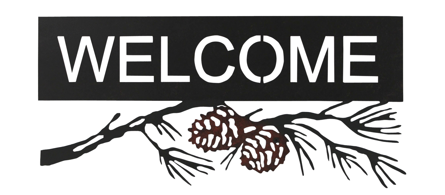 Iron Pine Cone Branch Welcome Sign - Coast Lamp Shop