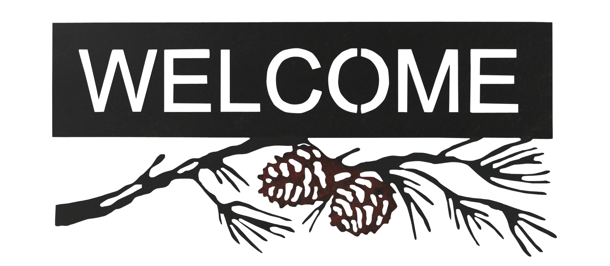 Iron Pine Cone Branch Welcome Sign - Coast Lamp Shop