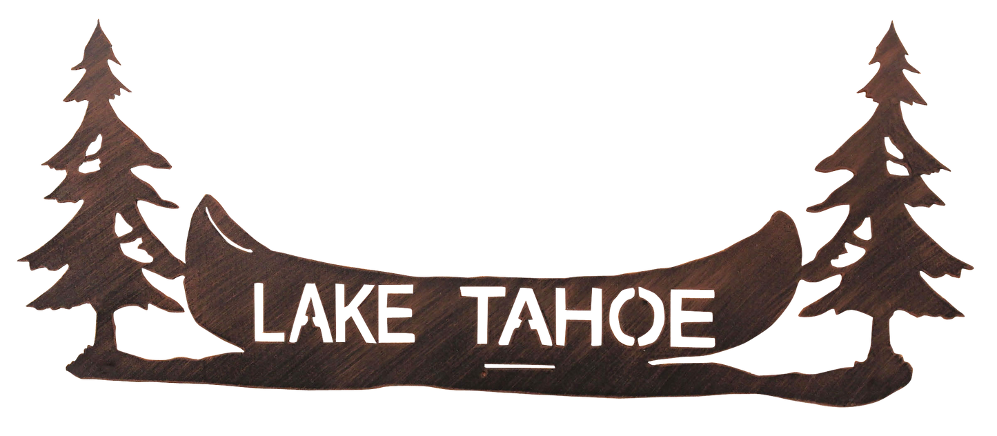 36" Iron Pine Tree and Canoe Personalized Sign - Coast Lamp Shop