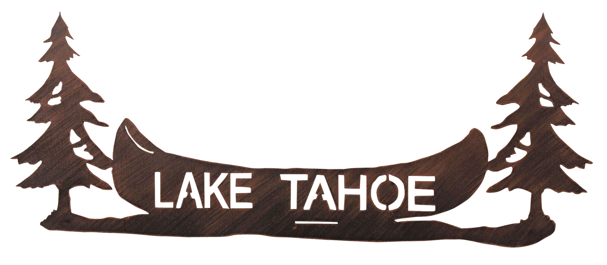 36" Iron Pine Tree and Canoe Personalized Sign - Coast Lamp Shop