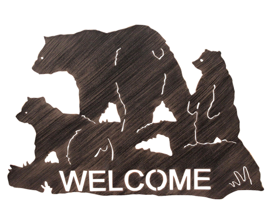 Iron Bear Family Welcome Sign - Coast Lamp Shop