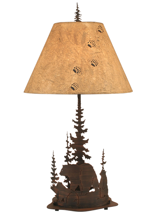 Burnt Sienna Feather Tree/Bear Scene Table Lamp - Coast Lamp Shop