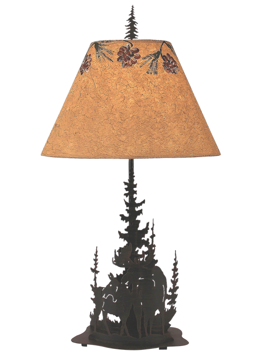 Burnt Sienna Feather Tree/Moose Scene Table Lamp - Coast Lamp Shop