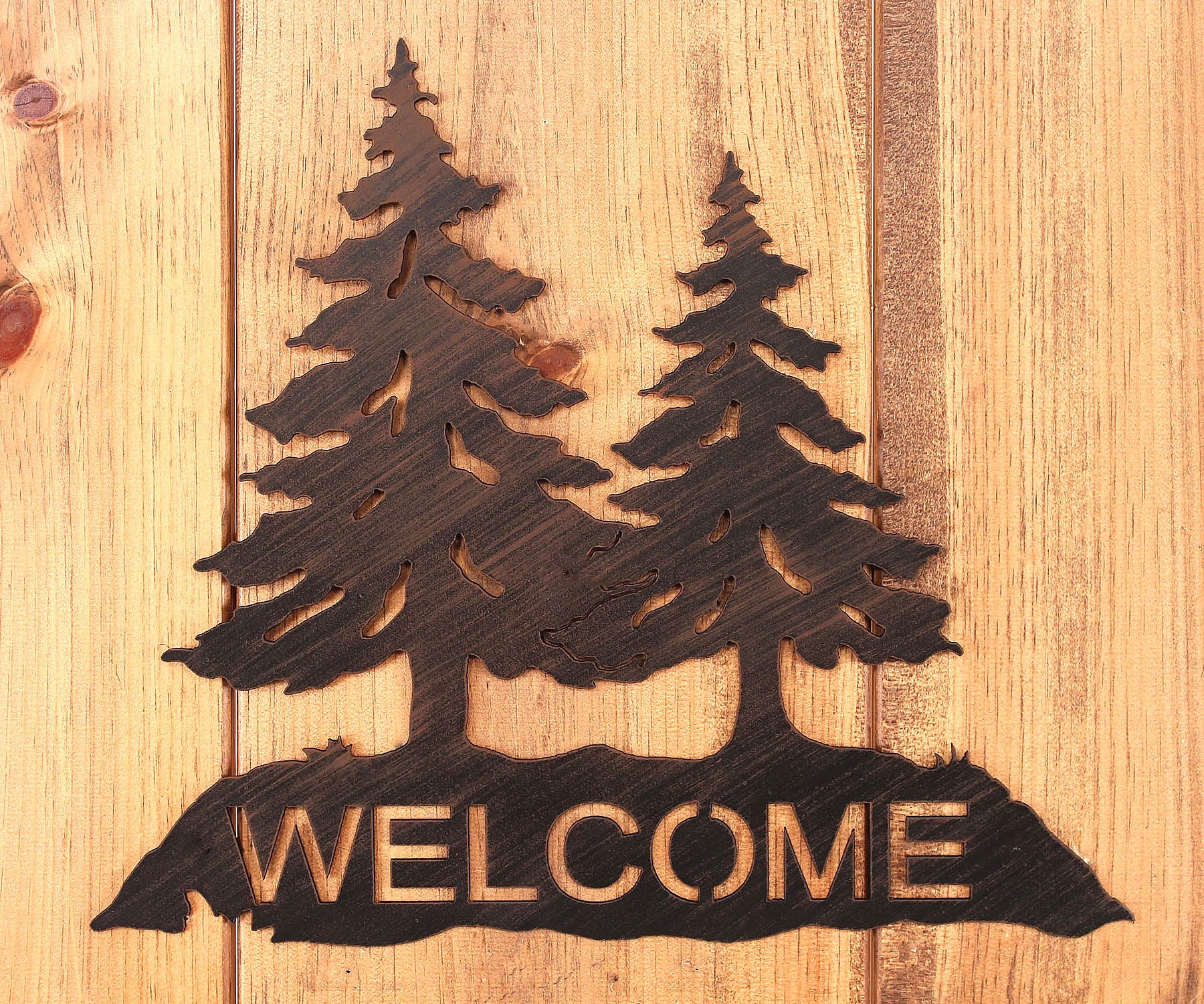 Iron Pine Tree Welcome Sign - Coast Lamp Shop