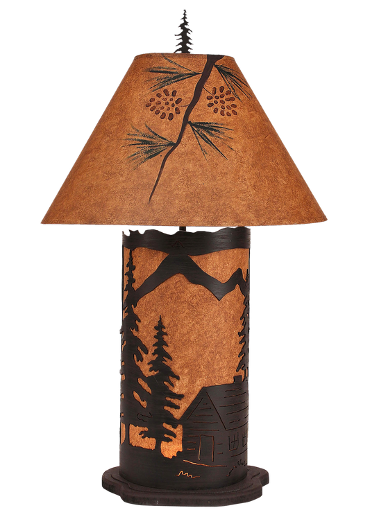 Kodiak Large Cabin Scene Table Lamp w/ Night Light - Coast Lamp Shop