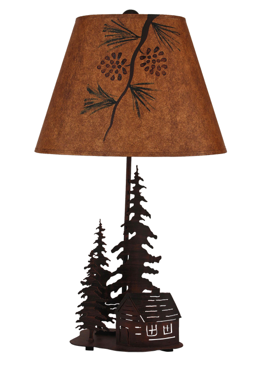 Burnt Sienna 2 Tree and Cabin Accent Lamp w/ Night Light - Coast Lamp Shop