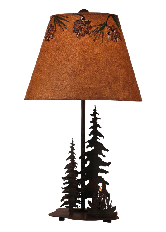 Burnt Sienna 2 Tree and Campfire Accent Lamp w/ Night Light - Coast Lamp Shop