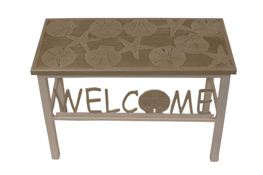 24" Cottage/Sisal Welcome Bench w/ Multi Shell Top - Coast Lamp Shop