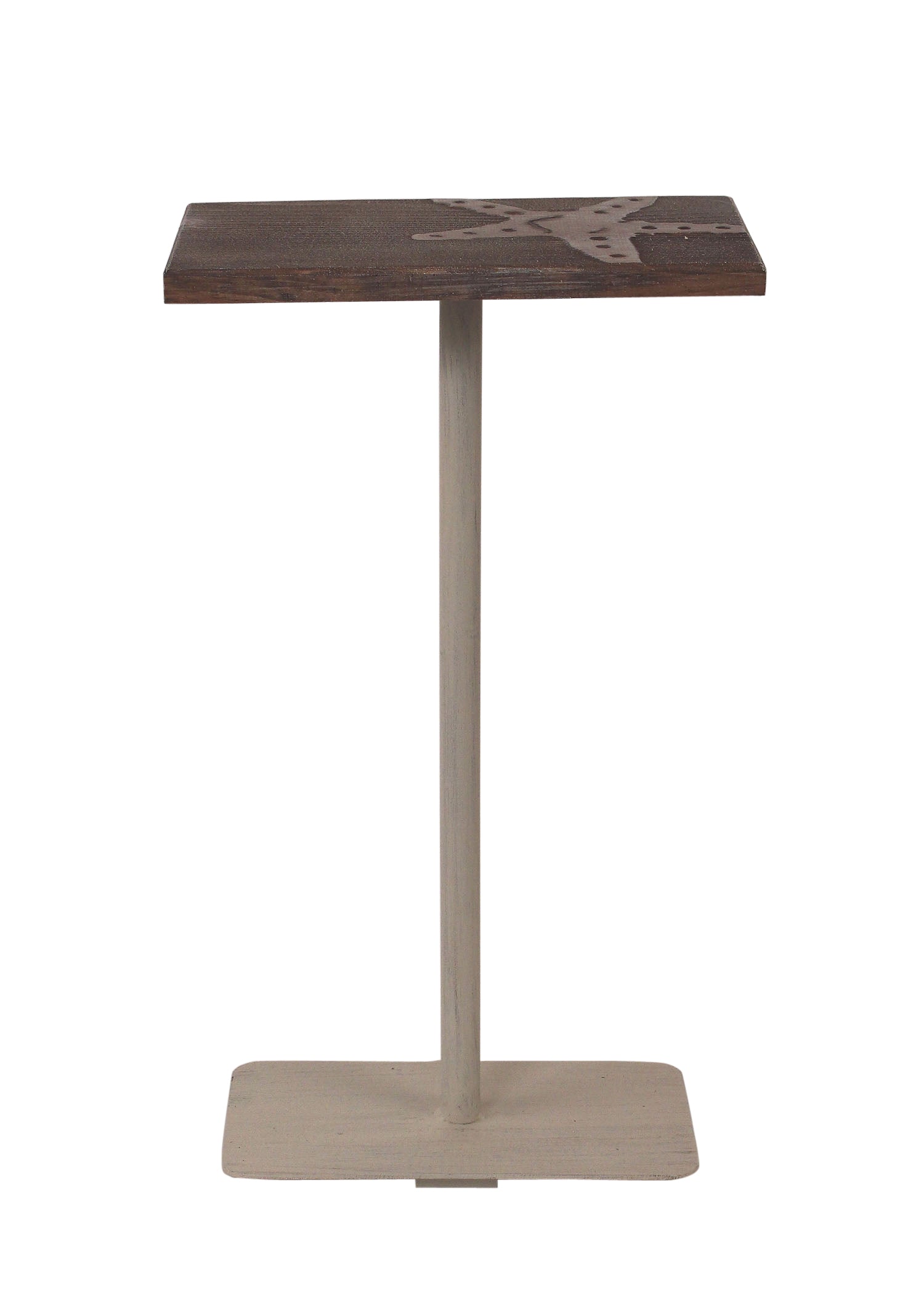 Cottage/Weathered Stain Wood Top Drink Table w/Starfish Accent - Coast Lamp Shop