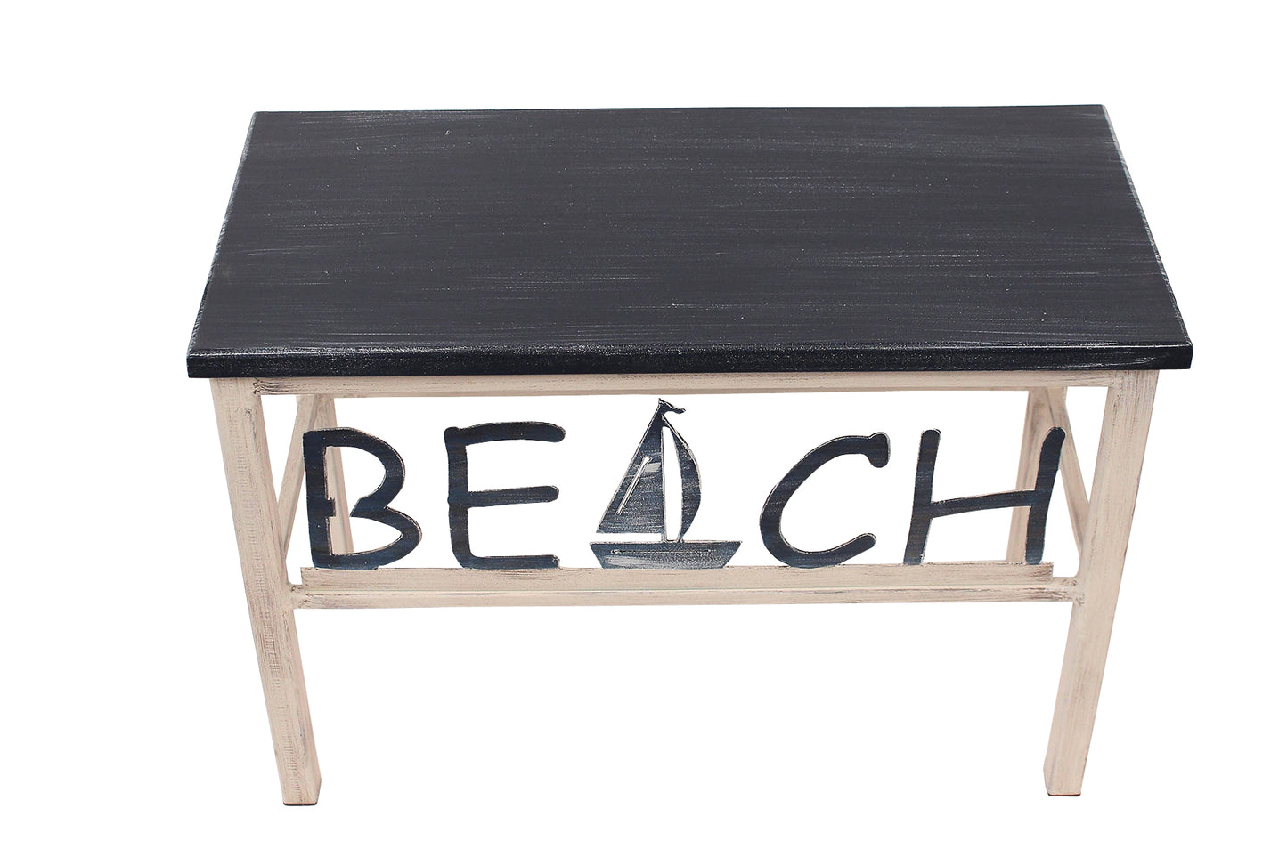 Cottage/Navy Beach Bench w/ Sailboat Accent - Coast Lamp Shop