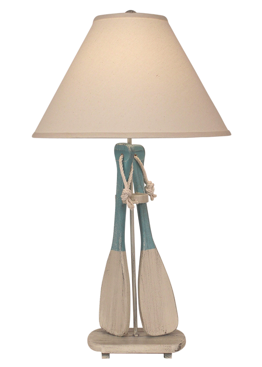 Cottage/Turquoise Sea 2-Paddles w/ White Rope Table Lamp - Coast Lamp Shop