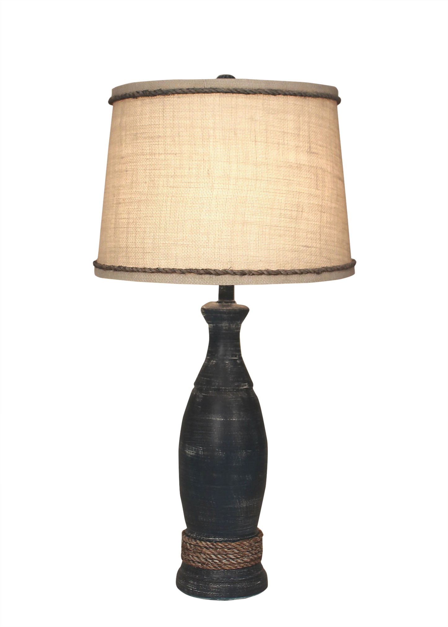 Navy Casual Pedestal Lamp w/Weathered  Rope Accent - Coast Lamp Shop