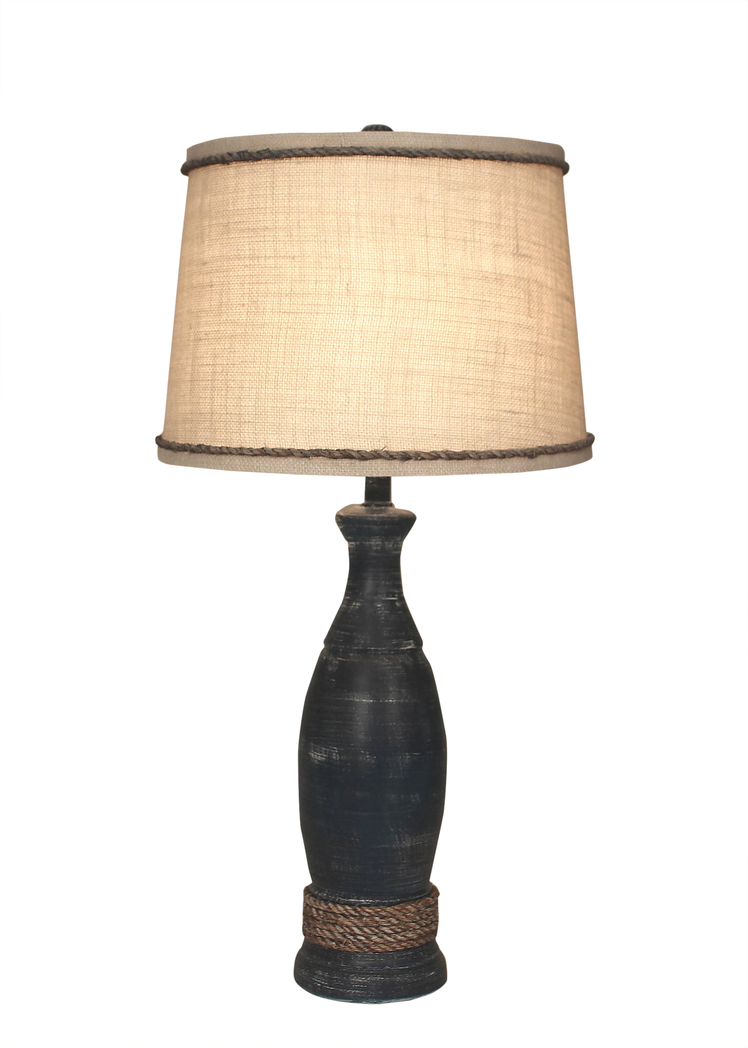 Navy Casual Pedestal Lamp w/Weathered  Rope Accent - Coast Lamp Shop