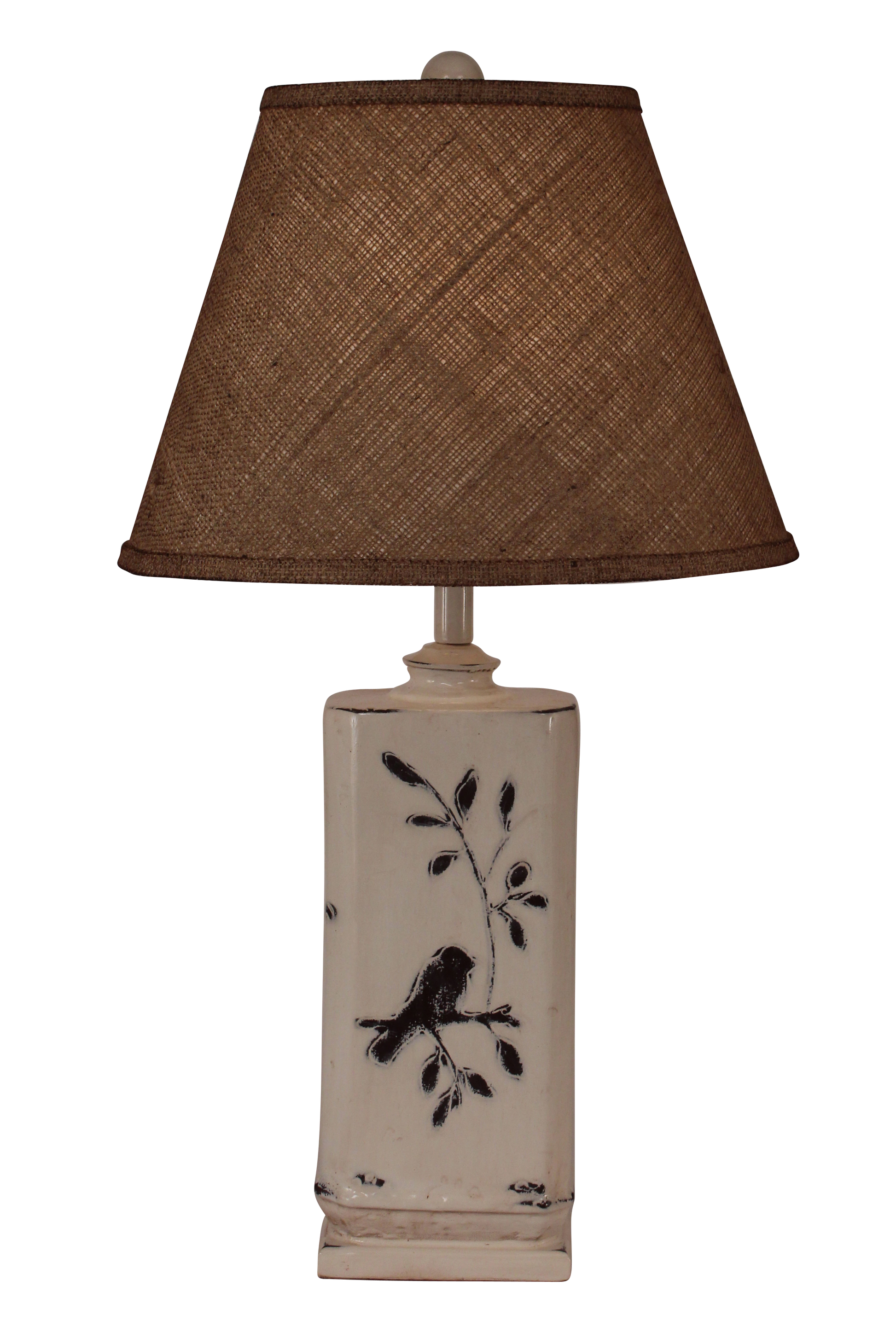 Distressed Nude Rectangle Birds on a Branch Table lamp - Coast Lamp Shop