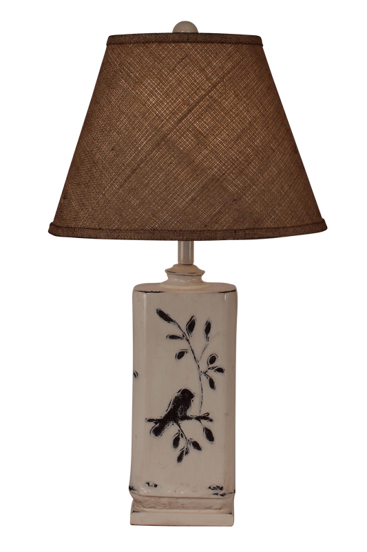 Distressed Nude Rectangle Birds on a Branch Table lamp - Coast Lamp Shop