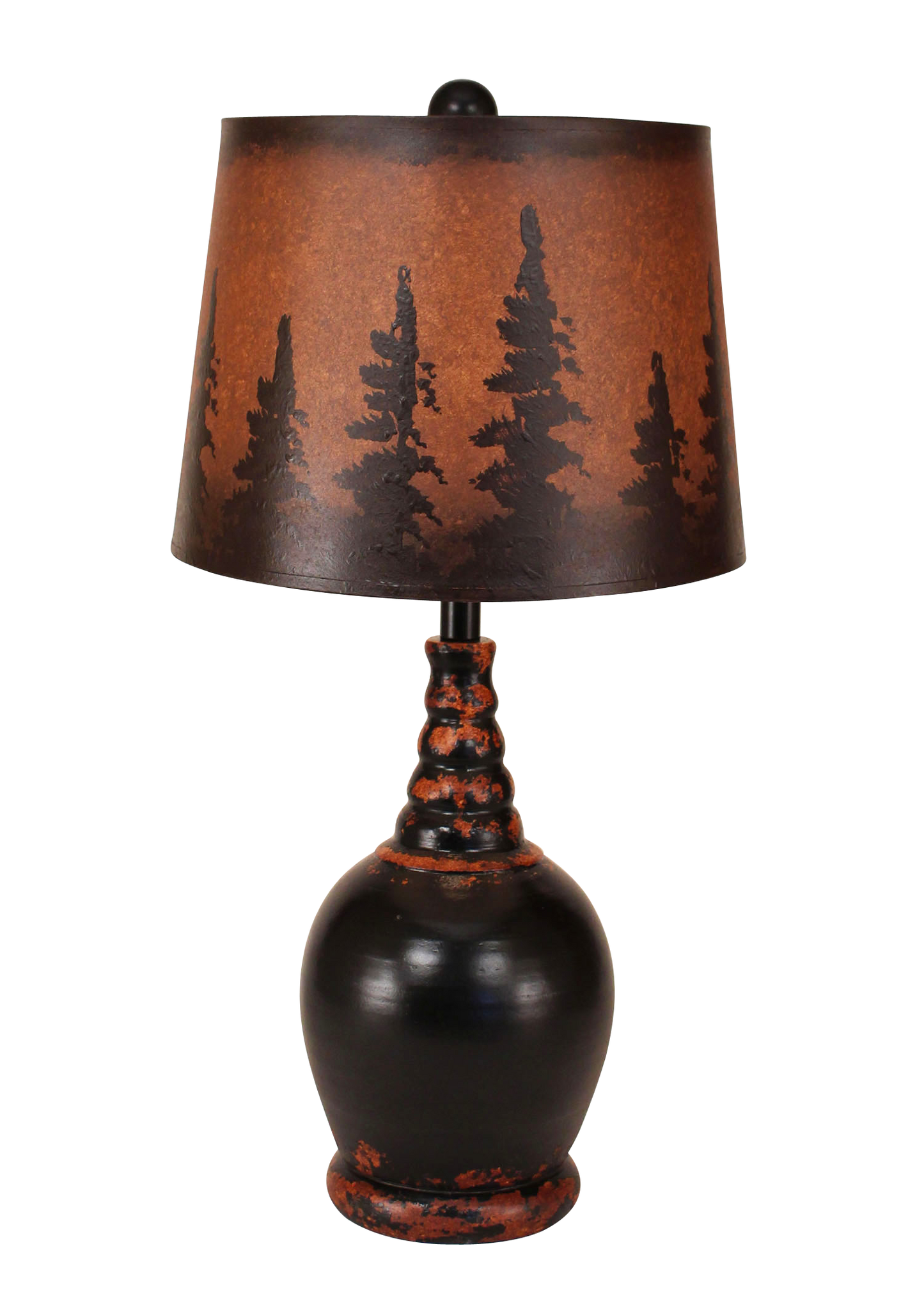 Aged Black Round Accent Lamp- Pine Tree Shade - Coast Lamp Shop