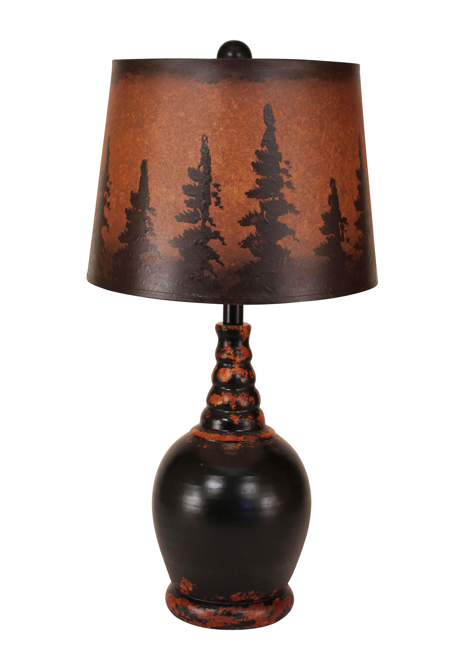 Aged Black Round Accent Lamp- Pine Tree Shade - Coast Lamp Shop